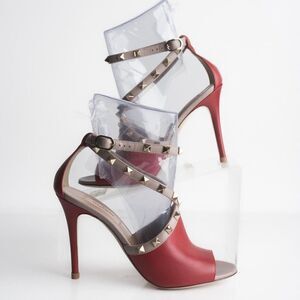 VALENTINO GARAVANI Nappa Rockstud Peep Toe Ankle Strap 105mm Sandals US 7 EU 37